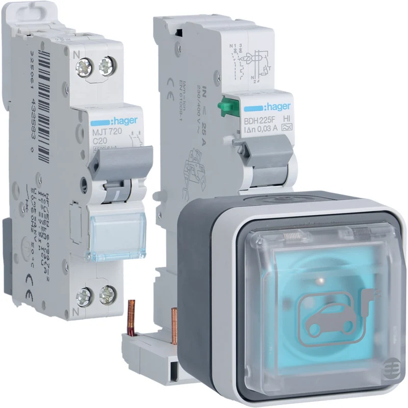 Kit prise de recharge renforcée Hager Witty + Disjoncteur - 3,7 kW