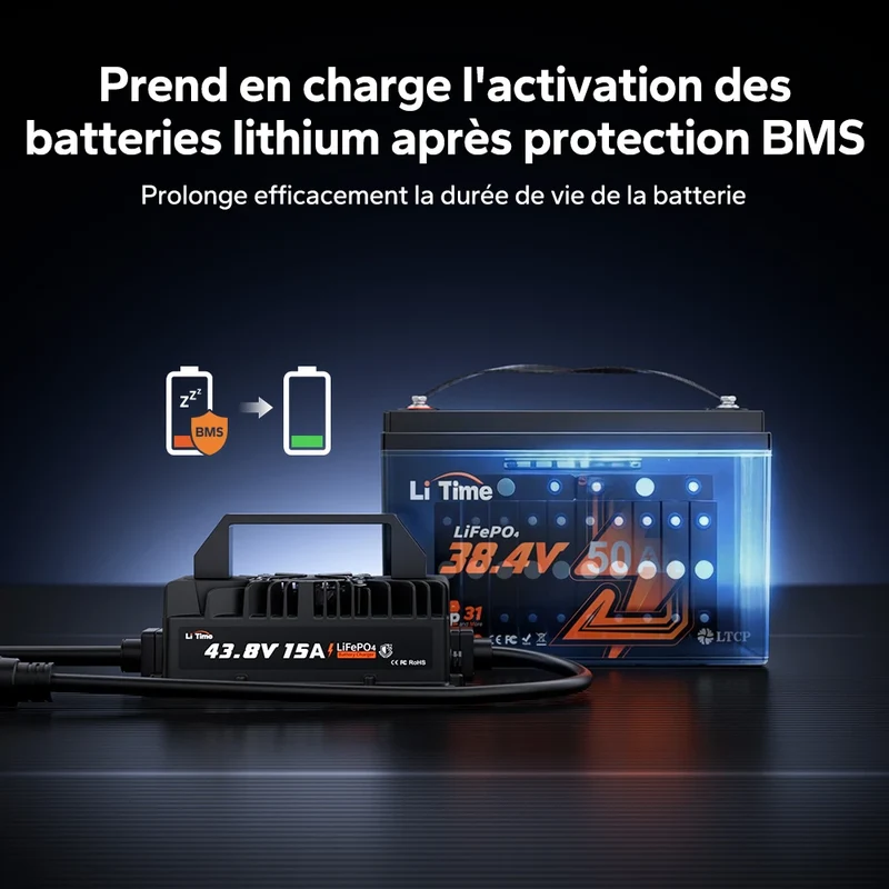 【Nouveauté】LiTime Chargeur LiFePO₄ 36V 15A avec protection étanche IP66