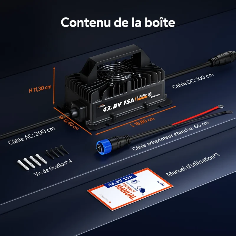 【Nouveauté】LiTime Chargeur LiFePO₄ 36V 15A avec protection étanche IP66