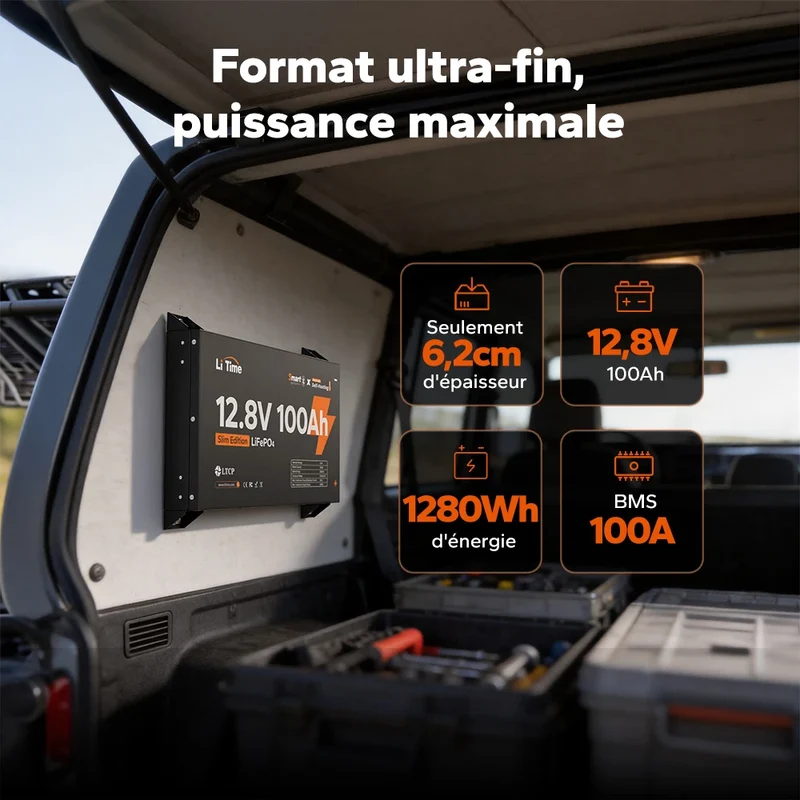 【Nouveauté】LiTime Batterie LiFePO4 12V 100Ah Ultra Slim avec Bluetooth & Auto-chauffante – Idéale pour Camping-car, Van & Fourgon aménagé