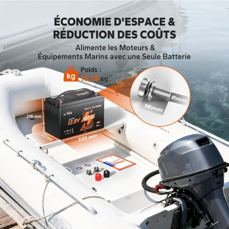 【Nouveauté】Batterie Lithium LiFePO4 LiTime 12V 165Ah Double Usage, 1200 CCA avec Auto-Chauffage pour Camping-Car et Marine