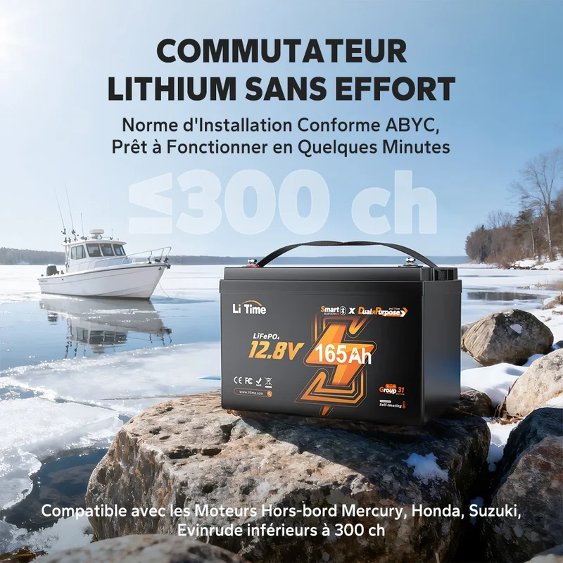 【Nouveauté】Batterie Lithium LiFePO4 LiTime 12V 165Ah Double Usage, 1200 CCA avec Auto-Chauffage pour Camping-Car et Marine