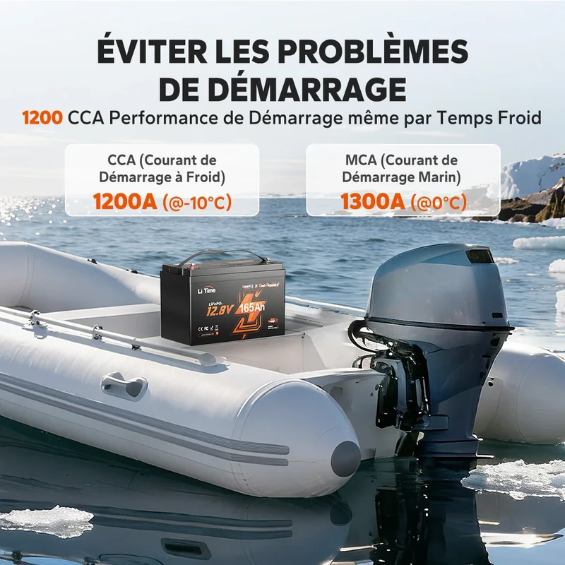 【Nouveauté】Batterie Lithium LiFePO4 LiTime 12V 165Ah Double Usage, 1200 CCA avec Auto-Chauffage pour Camping-Car et Marine