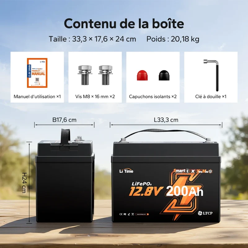 【Nouveauté】Batterie LiFePO4 LiTime 12V 200Ah Xtra-Mini avec Bluetooth pour camping-cars et camping | Cellules haut de gamme, 6000+ cycles à 100 % de DOD