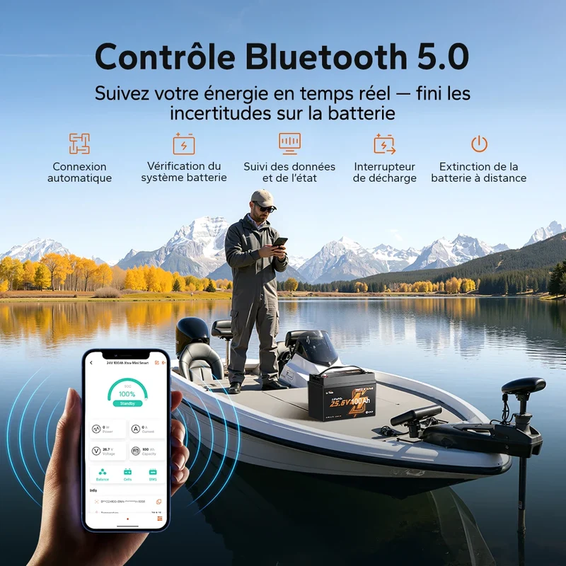 【Nouveauté】LiTime Batterie Lithium LiFePO4 24V 100Ah Xtra-Mini Bluetooth pour Moteur de Traîne