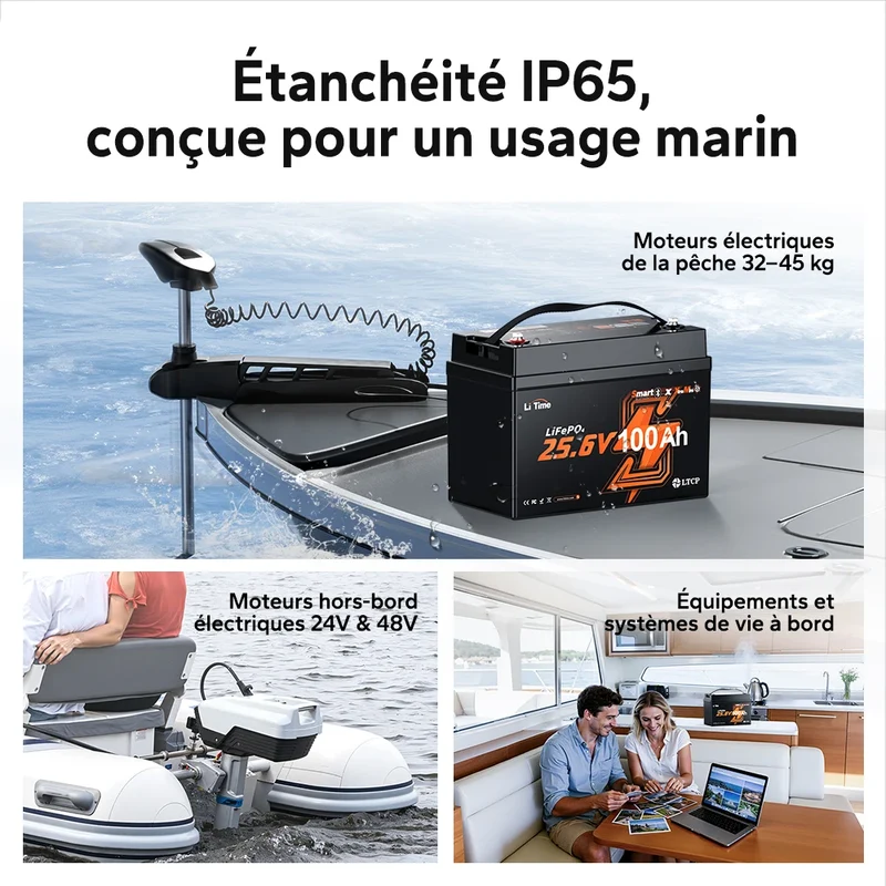 【Nouveauté】LiTime Batterie Lithium LiFePO4 24V 100Ah Xtra-Mini Bluetooth pour Moteur de Traîne