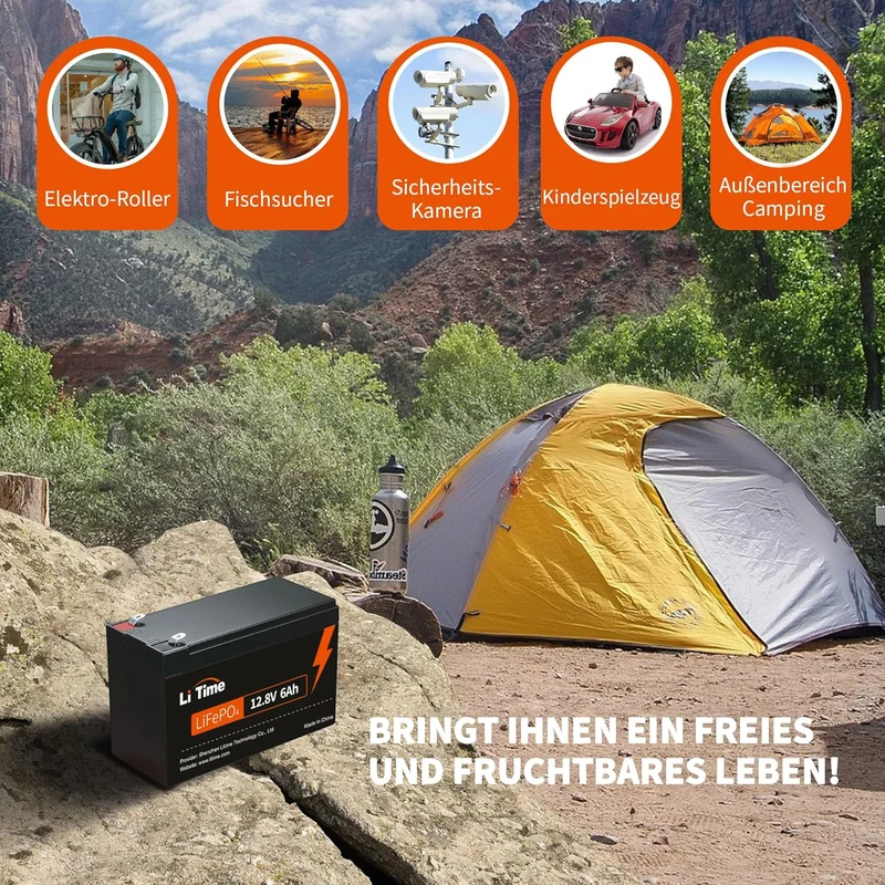 LiTime 12V 6Ah Batterie LiFePO4 avec BMS 6 A, 76,8 W, plus de 4 000 cycles profonds