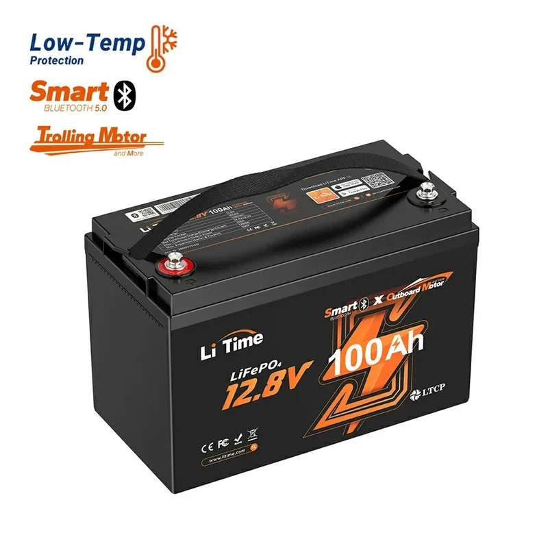 【Nouveauté】LiTime 12V 100Ah Smart LiFePO4 Batterie Marine pour Moteur Électrique Hors-Bord de Traîne