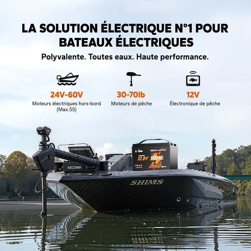 【Nouveauté】LiTime 12V 100Ah Smart LiFePO4 Batterie Marine pour Moteur Électrique Hors-Bord de Traîne