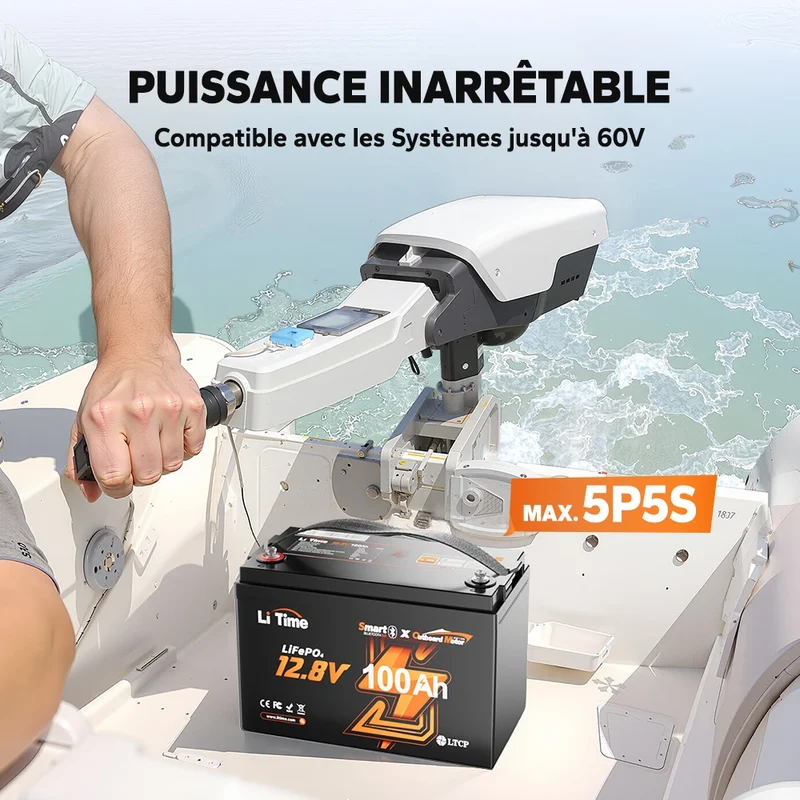 【Nouveauté】LiTime 12V 100Ah Smart LiFePO4 Batterie Marine pour Moteur Électrique Hors-Bord de Traîne
