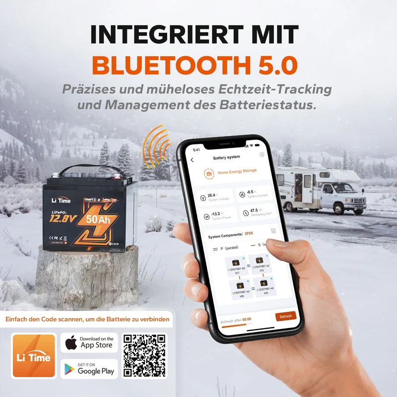12V 50Ah Batterie au lithium Bluetooth pour bateaux à moteur électrique