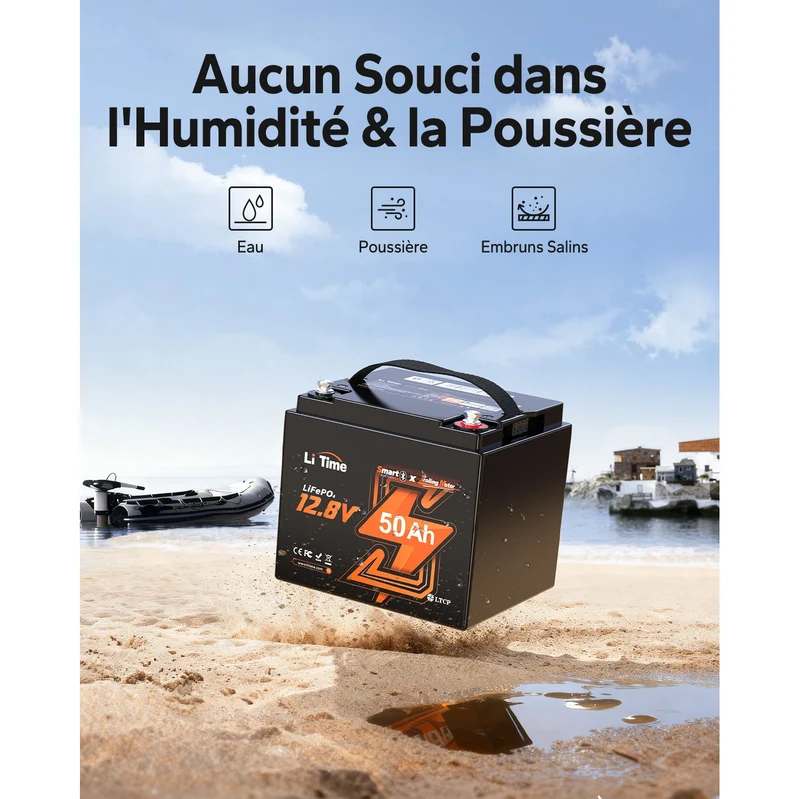 12V 50Ah Bluetooth Batterie Lithium Cycle Profond Protection Froid pour Bateaux Électriques