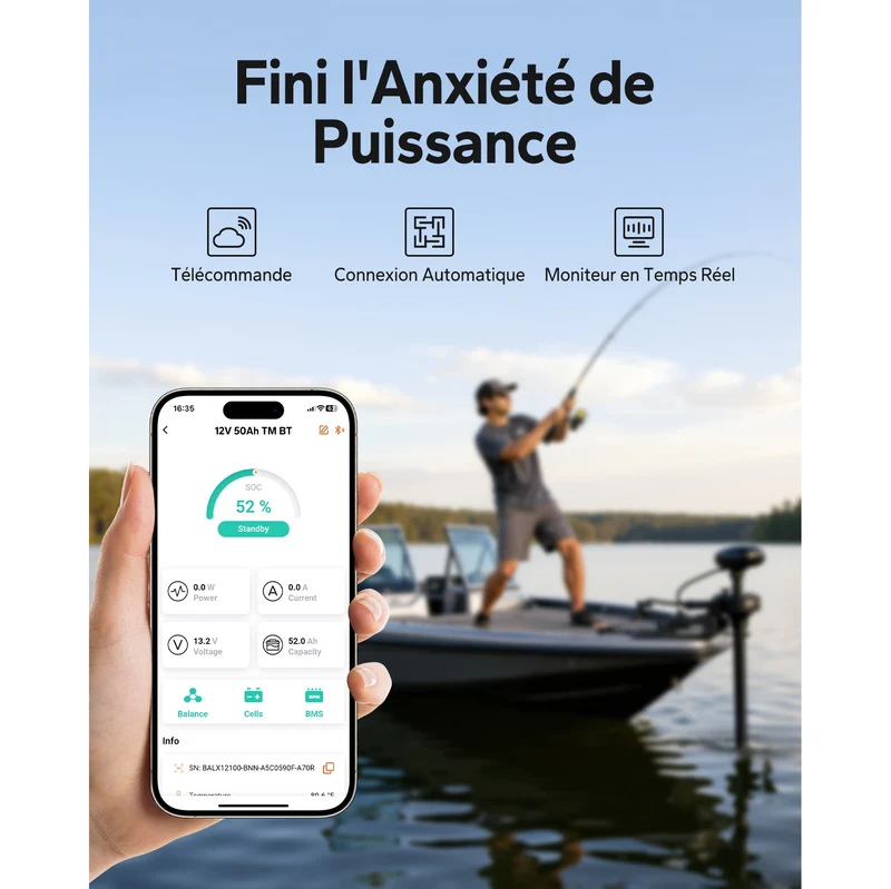 12V 50Ah Bluetooth Batterie Lithium Cycle Profond Protection Froid pour Bateaux Électriques