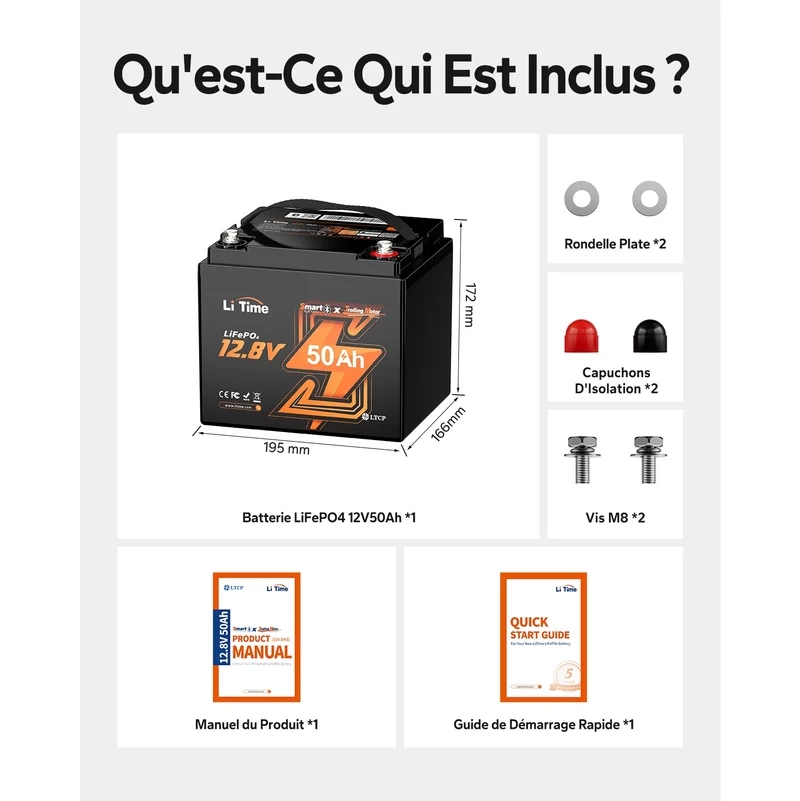 12V 50Ah Bluetooth Batterie Lithium Cycle Profond Protection Froid pour Bateaux Électriques
