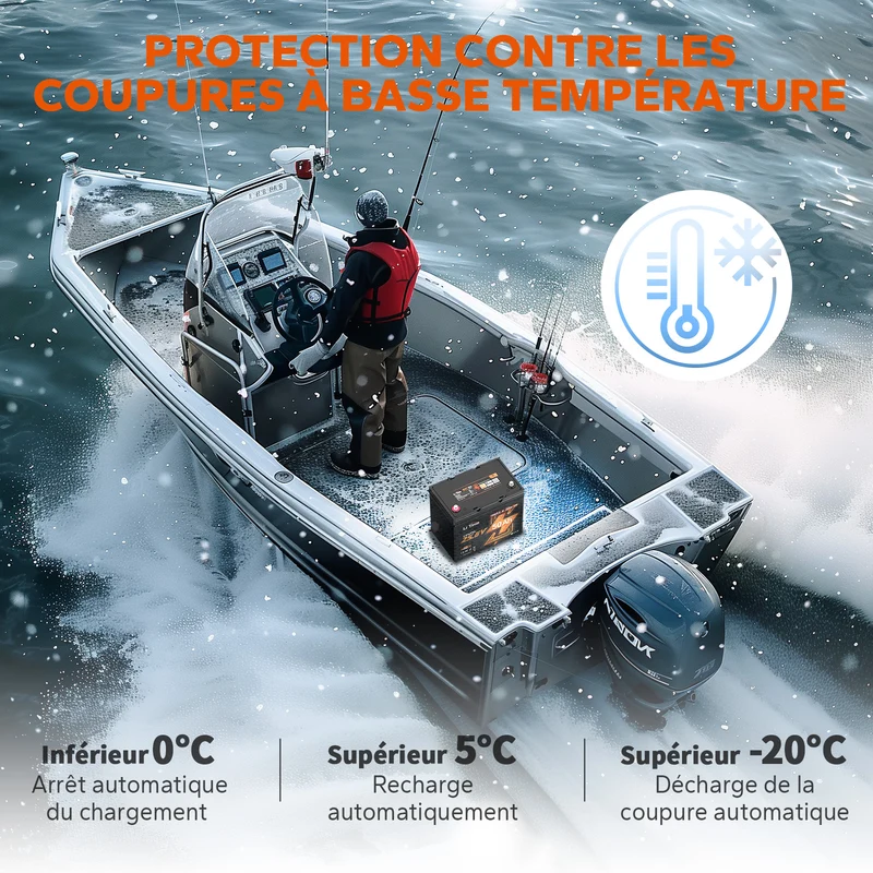 24V 50Ah Batterie Lithium Low-Temp Bluetooth pour Moteurs Électriques de Bateaux