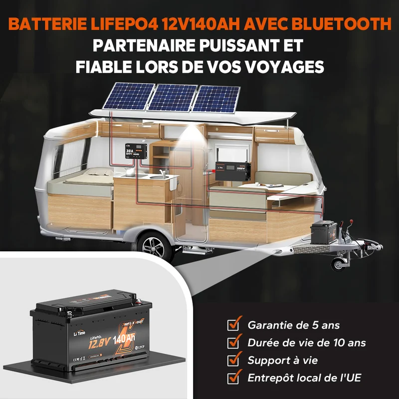 Batterie Lithium 12V 140Ah H190 pour Camping-Car – Bluetooth & Installation sous Siège - Sous le Siège, DIN H8