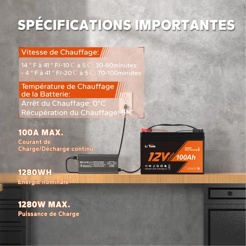 LiTime 12V 100Ah Batterie LiFePO4 Auto-Chauffante À Basse Température