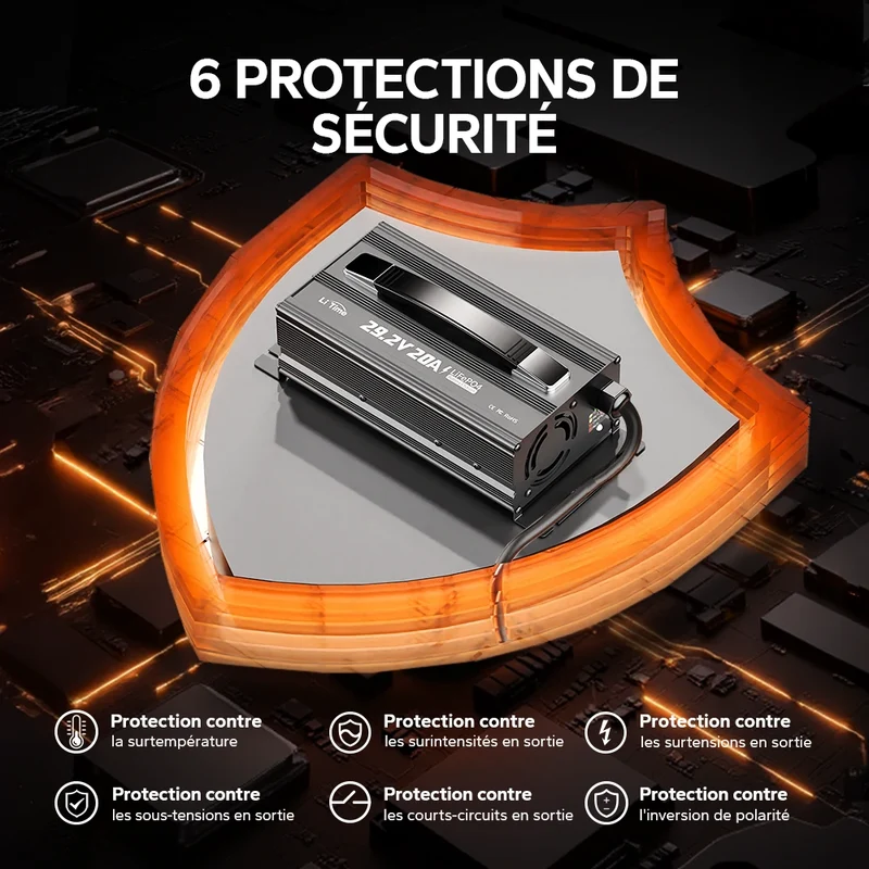 LiTime 24V 20A Chargeur de batteries au lithium pour batteries au lithium LiFePO4