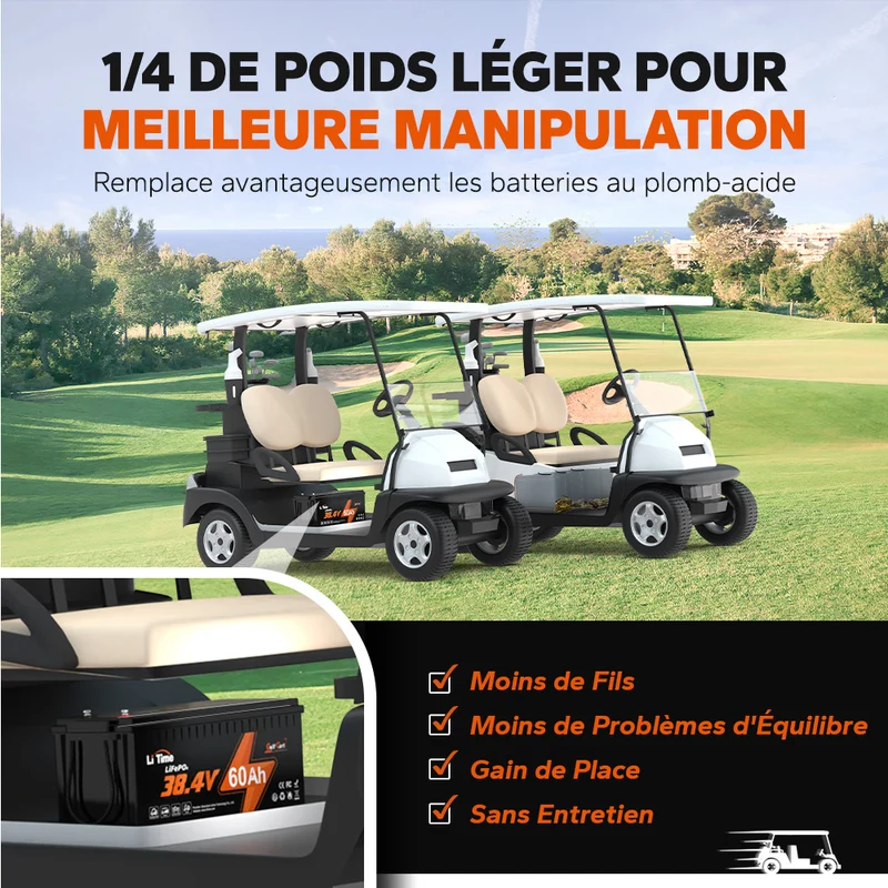 LiTime 36V 60Ah Batterie lithium pour voiturette de golf