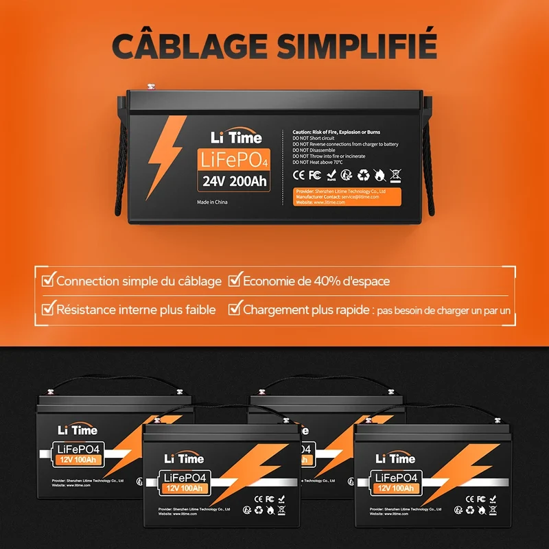 LiTime 24V 200Ah Piles au lithium LiFePO4 du groupe 8D