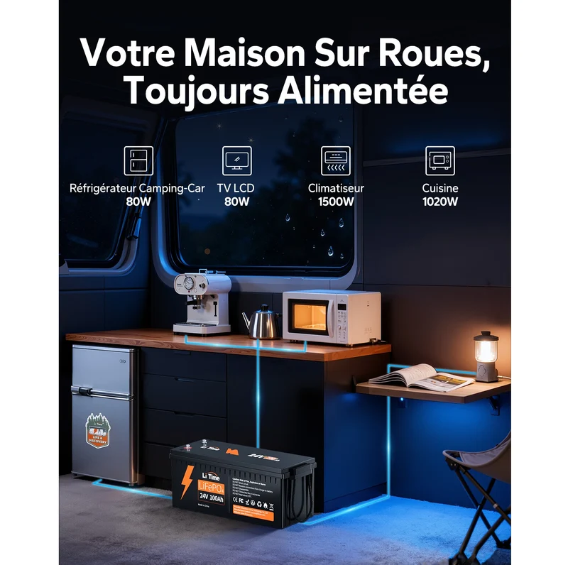 LiTime 24V 100Ah Batterie Lithium pour Moteur et Camping-car