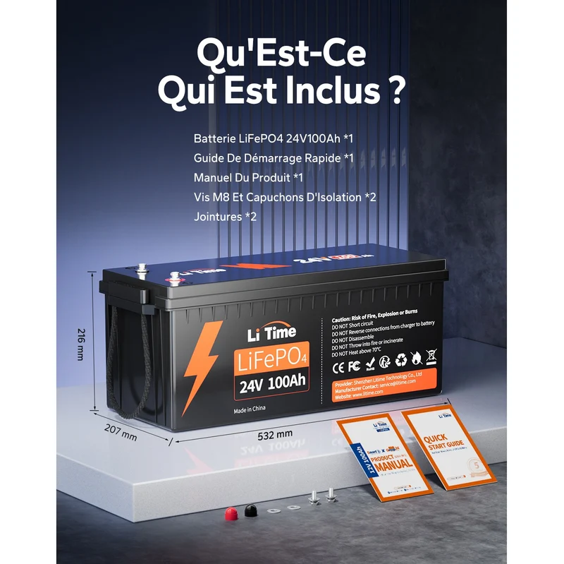LiTime 24V 100Ah Batterie Lithium pour Moteur et Camping-car