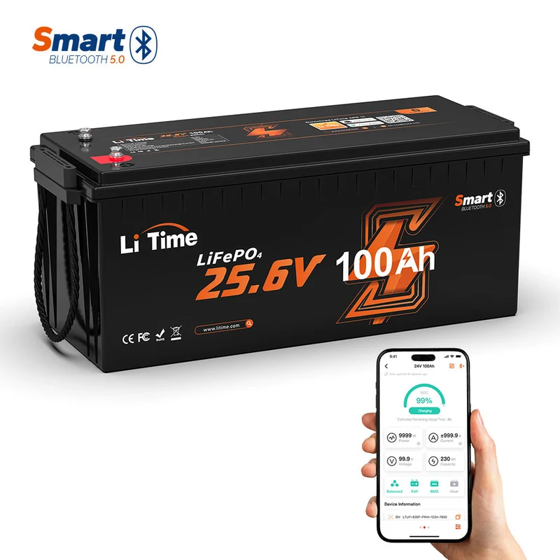 LiTime 24V 100Ah LiFePO4 Batterie Bluetooth pour Camping-car et Marine