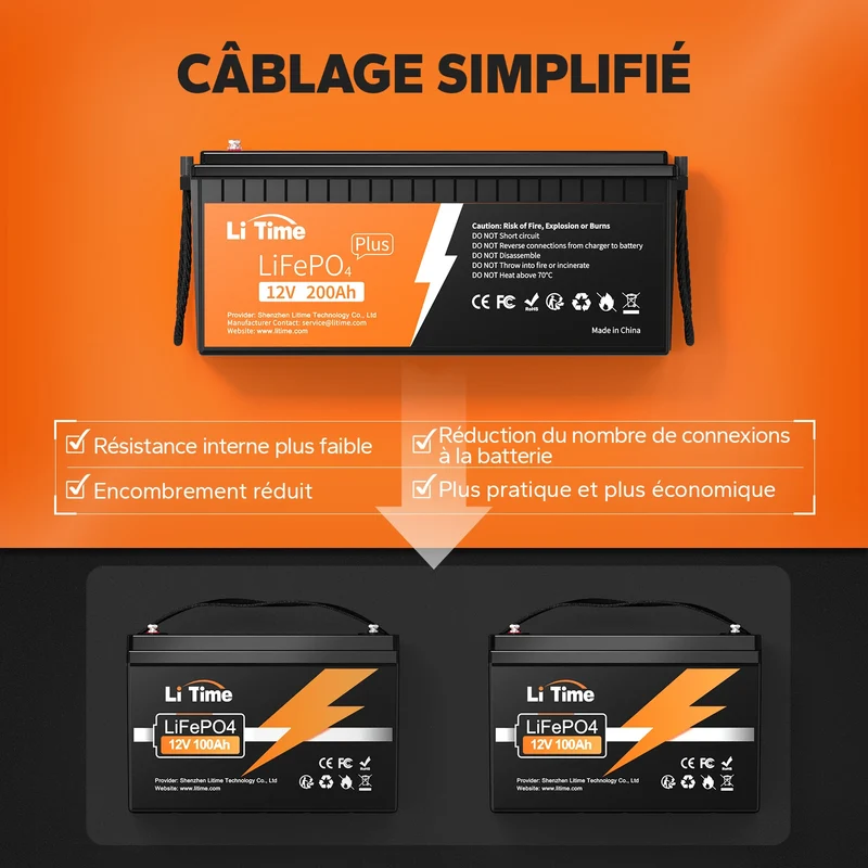 LiTime Batterie 12V 200Ah Plus LiFePO4 - BMS 200A