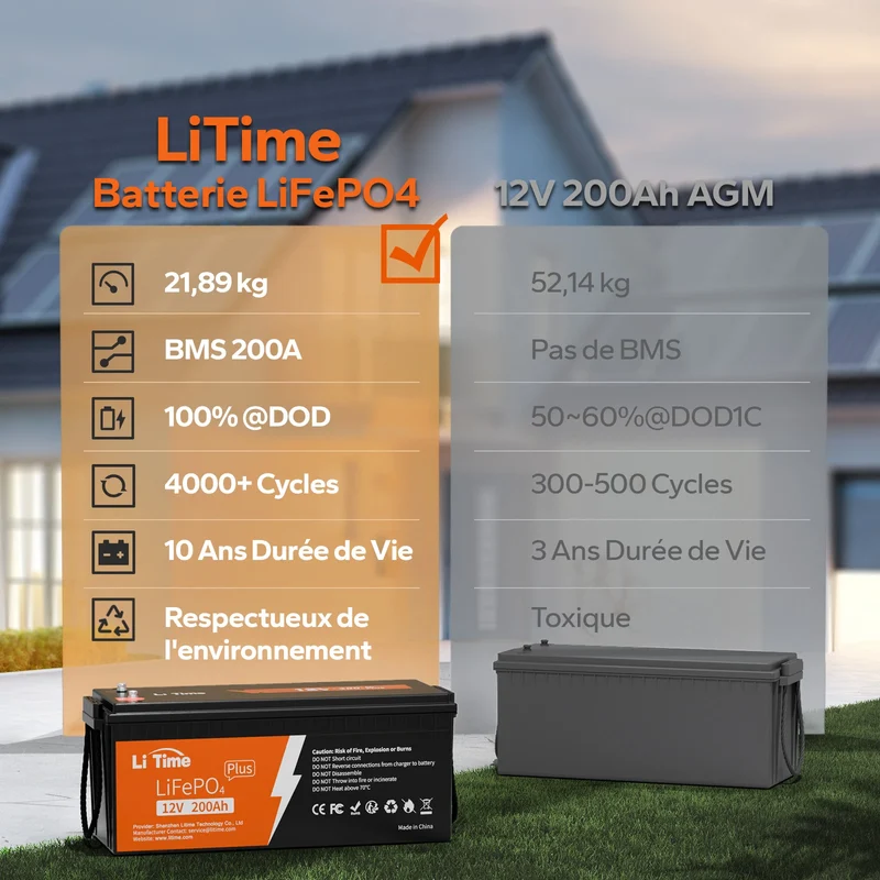 LiTime Batterie 12V 200Ah Plus LiFePO4 - BMS 200A