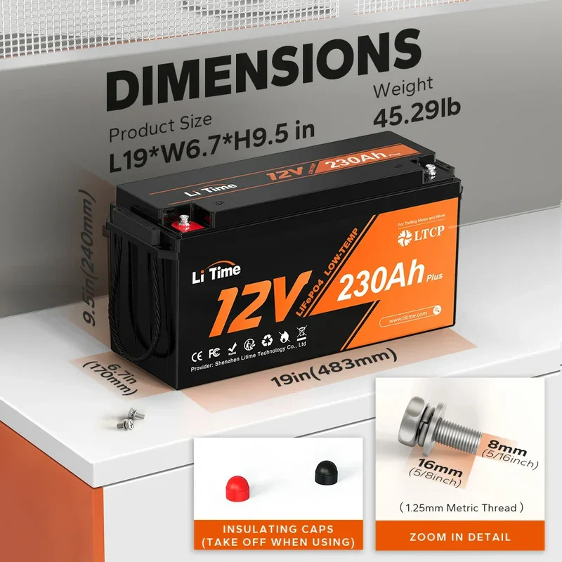 LiTime Batterie 12V 230Ah Plus LiFePO4 - BMS 200A Protection Temp. Basse