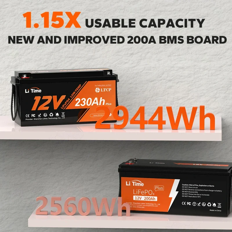 LiTime Batterie 12V 230Ah Plus LiFePO4 - BMS 200A Protection Temp. Basse