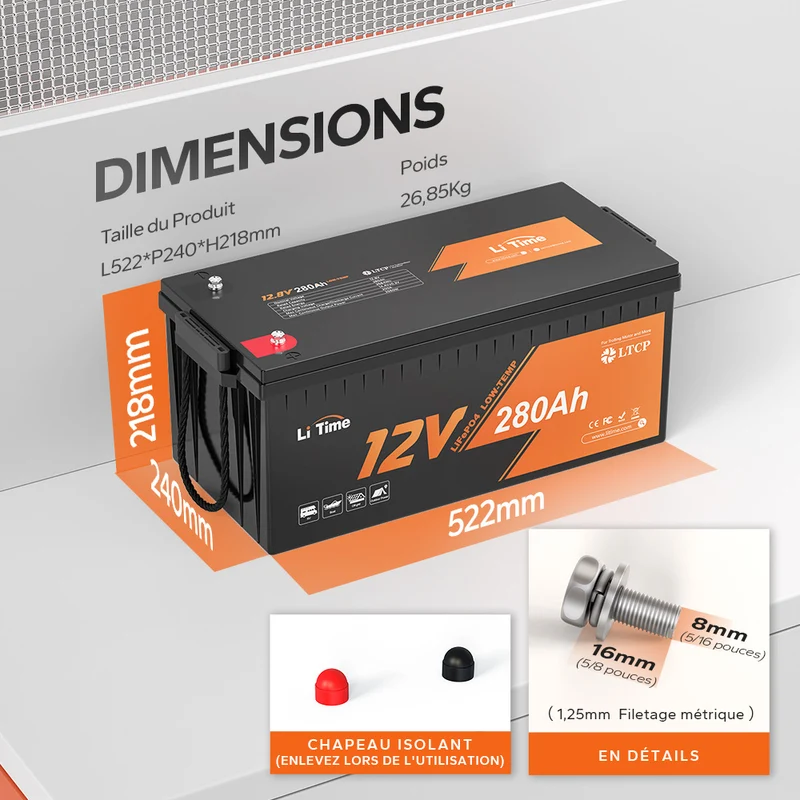 Batterie LiFePO4 12V 280Ah Plus – Haute Capacité pour Camping-Car & Protection -20°C-200A BMS