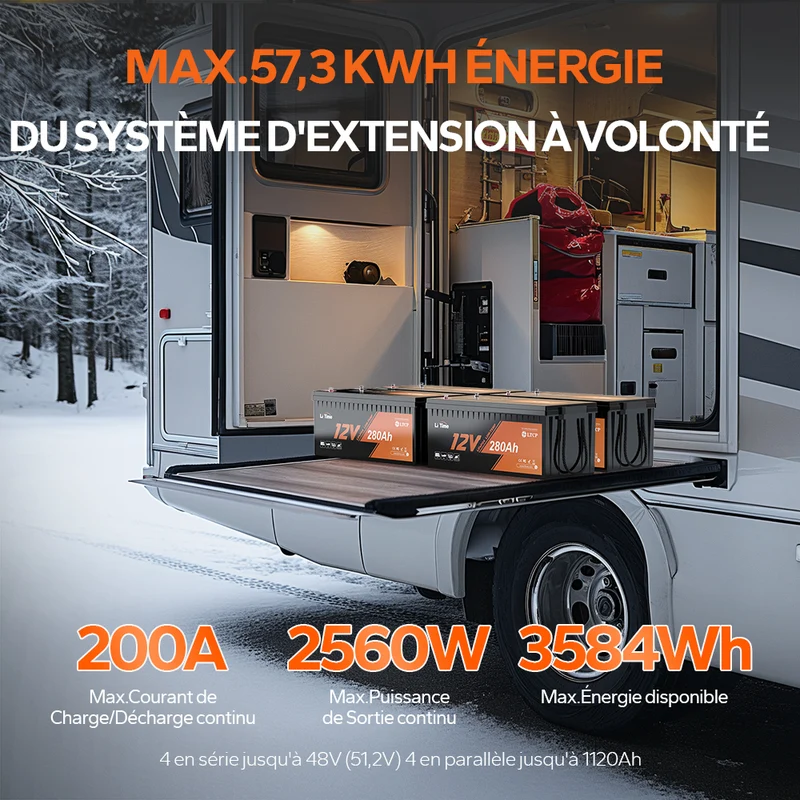 Batterie LiFePO4 12V 280Ah Plus – Haute Capacité pour Camping-Car & Protection -20°C-200A BMS
