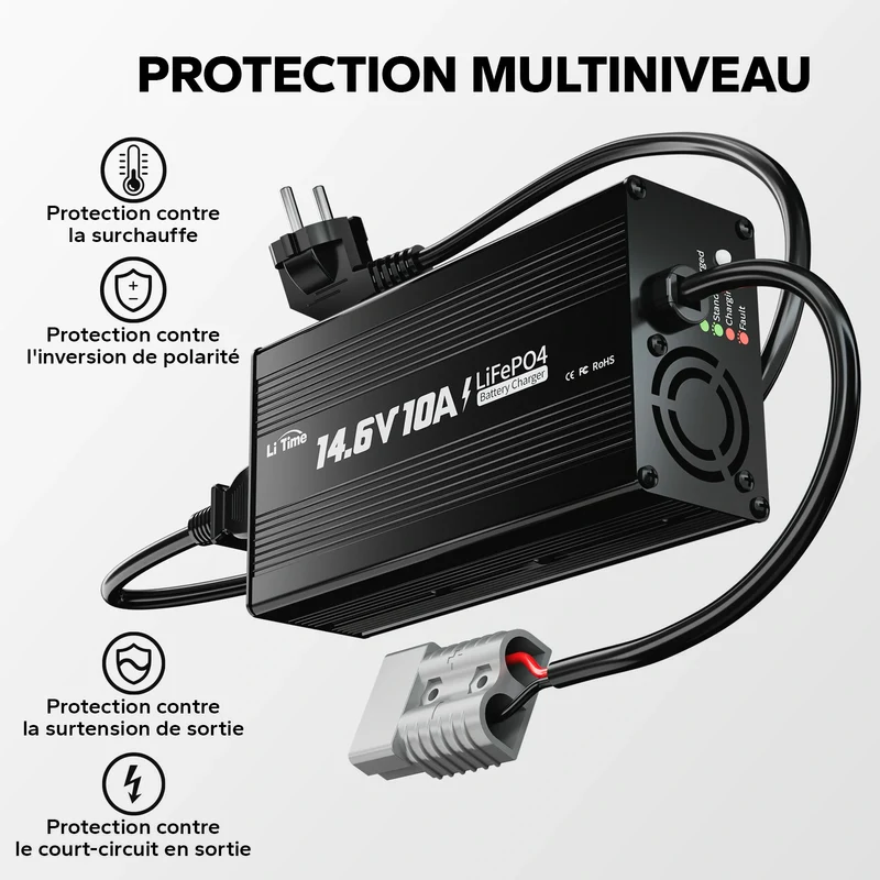 LiTime Chargeur 12V 10A pour Batteries LiFePO4