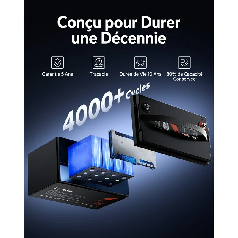 LiTime 12V 100Ah Batterie au lithium à cycle profond LiFePO4