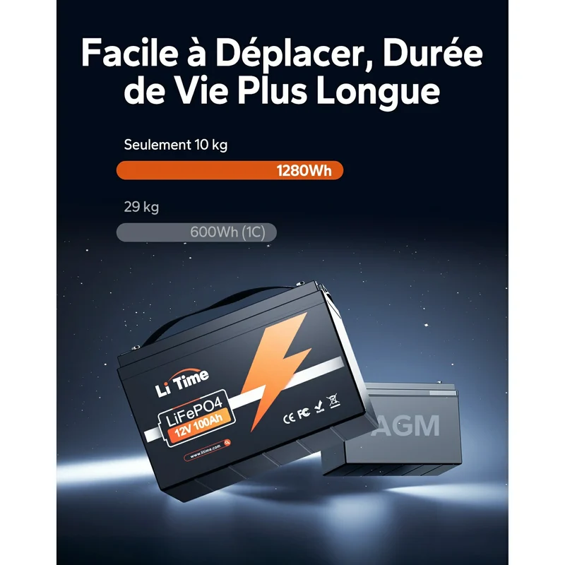 LiTime 12V 100Ah Batterie au lithium à cycle profond LiFePO4