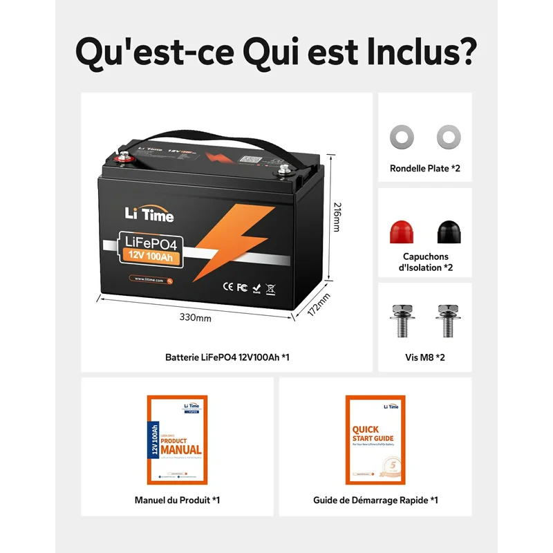 LiTime 12V 100Ah Batterie au lithium à cycle profond LiFePO4