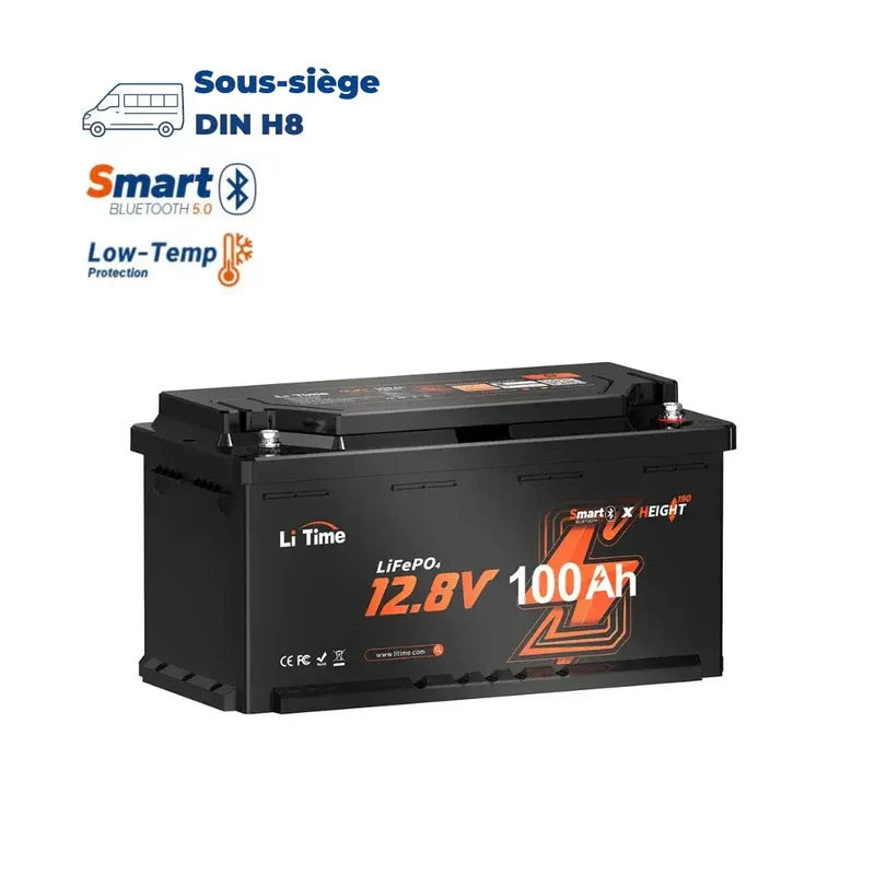 LiTime Batterie Lithium 12V 100Ah H190 pour Camping-Car – Bluetooth & Installation Sous Siège
