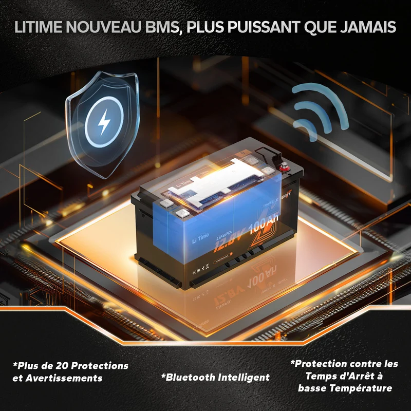 LiTime Batterie Lithium 12V 100Ah H190 pour Camping-Car – Bluetooth & Installation Sous Siège