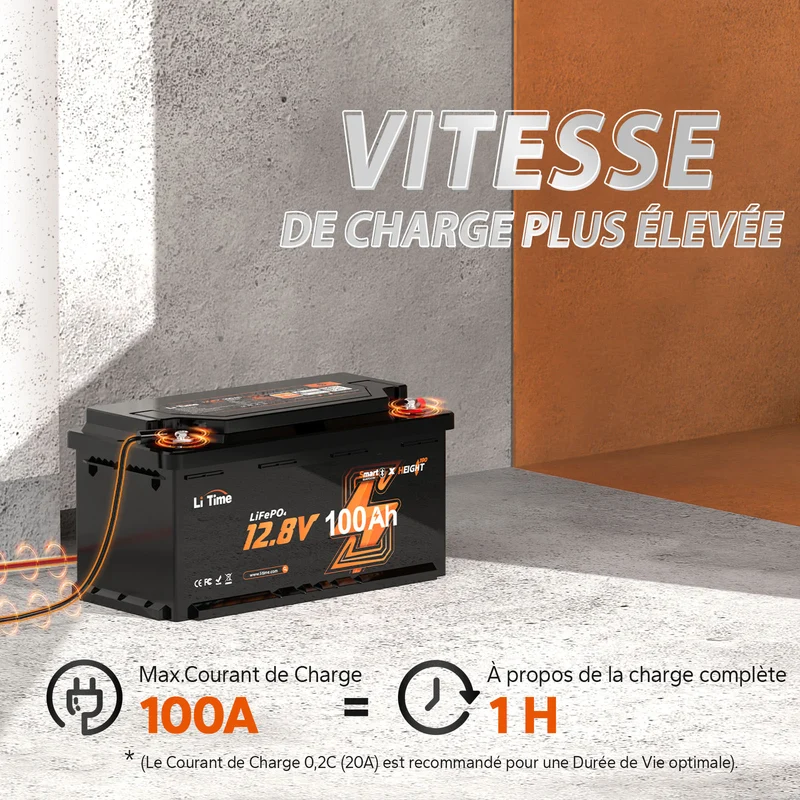 LiTime Batterie Lithium 12V 100Ah H190 pour Camping-Car – Bluetooth & Installation Sous Siège