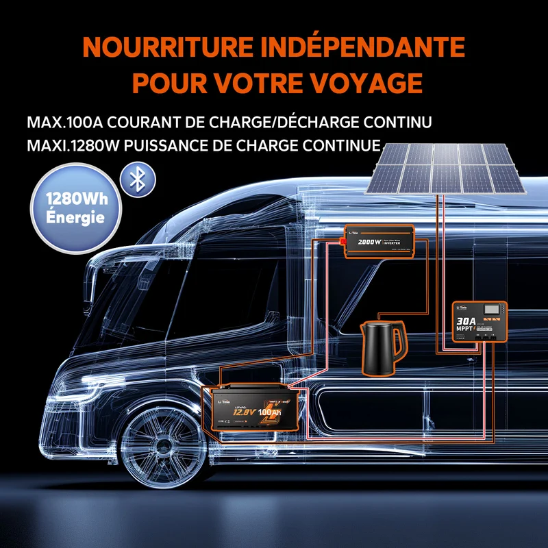 LiTime Batterie Lithium 12V 100Ah H190 pour Camping-Car – Bluetooth & Installation Sous Siège