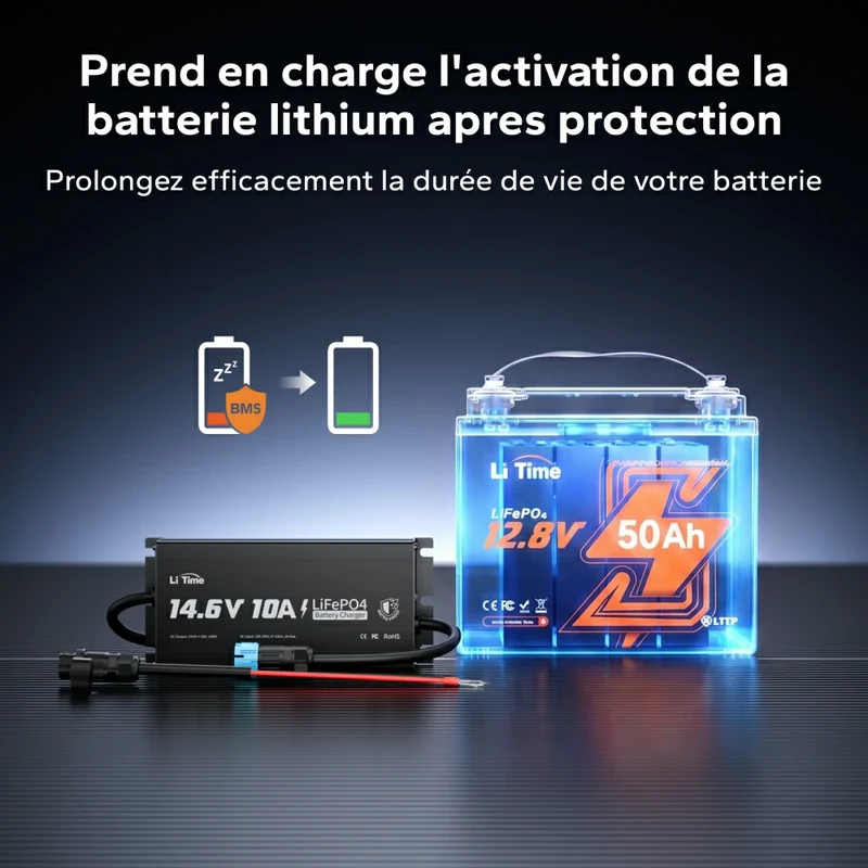 LiTime Chargeur 12V 10A pour batterie lithium IP65 étanche haute performance