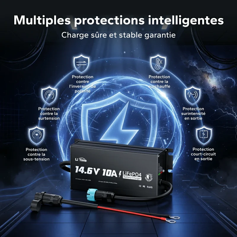 LiTime Chargeur 12V 10A pour batterie lithium IP65 étanche haute performance