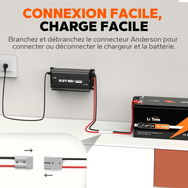 LiTime Chargeur 12V 40A pour batterie LiFePO4