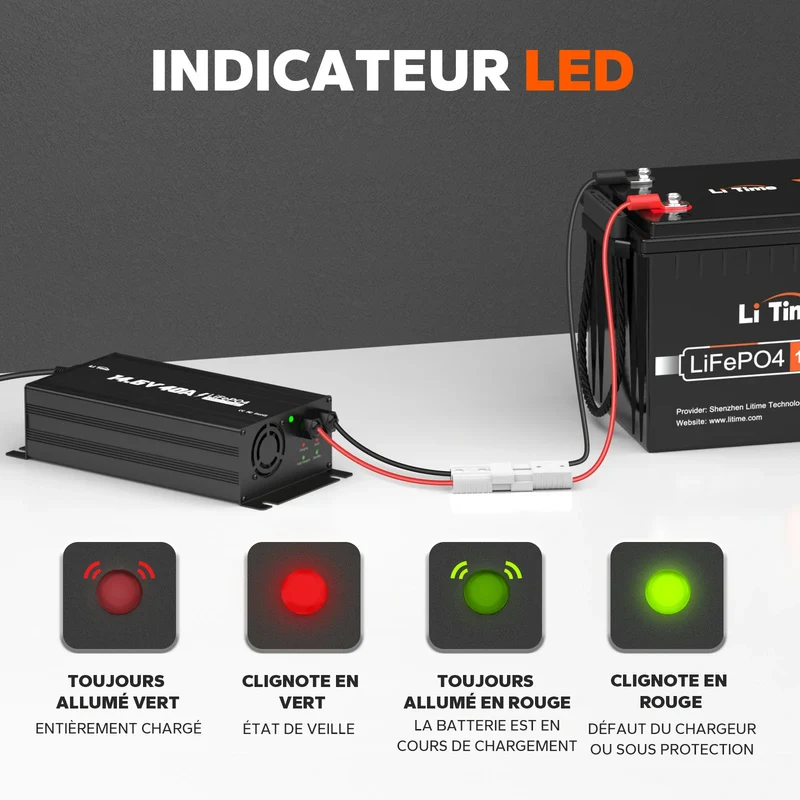 LiTime Chargeur 12V 40A pour batterie LiFePO4