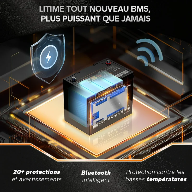 LiTime 12V 100Ah Group 24 Bluetooth LiFePO4 batterie au lithium à cycle profond