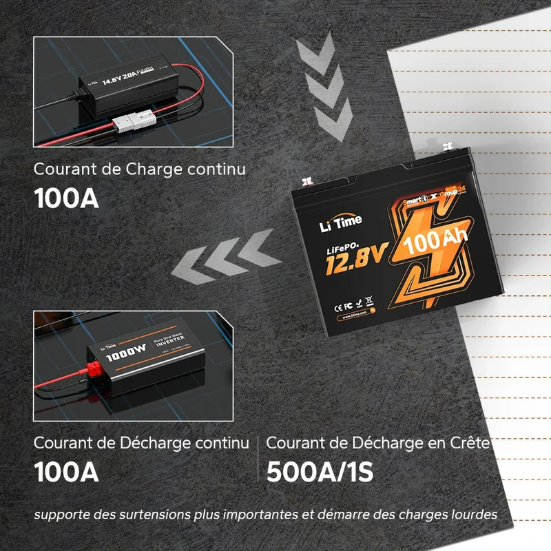 LiTime 12V 100Ah Group 24 Bluetooth LiFePO4 batterie au lithium à cycle profond