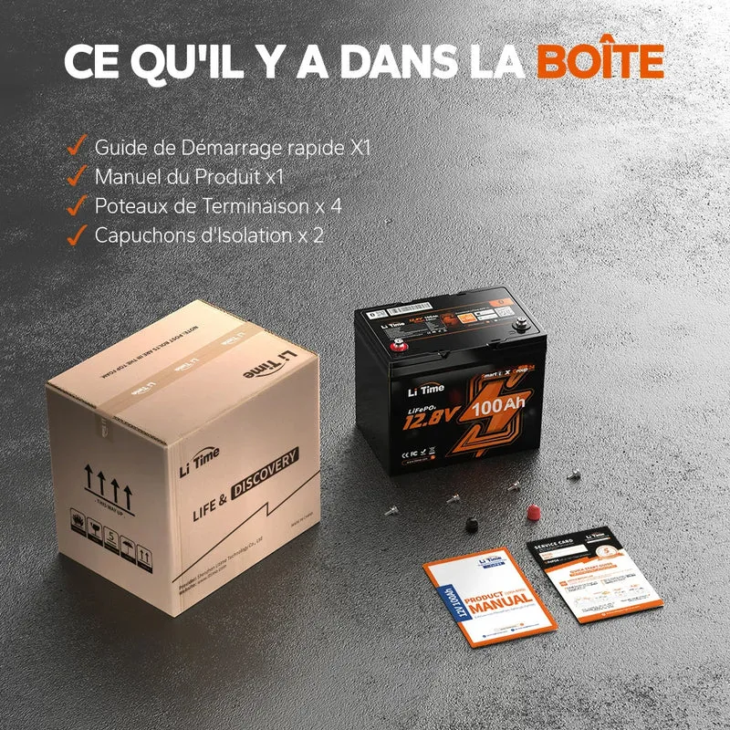 LiTime 12V 100Ah Group 24 Bluetooth LiFePO4 batterie au lithium à cycle profond