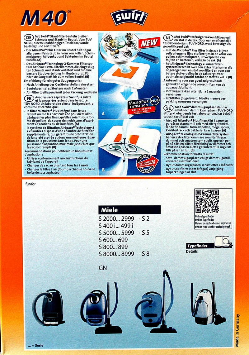 Swirl 4 sacchi microfibra aspirapolvere Miele S2000 S5000 S8000 S600 C1 C2 C3 ATHOS