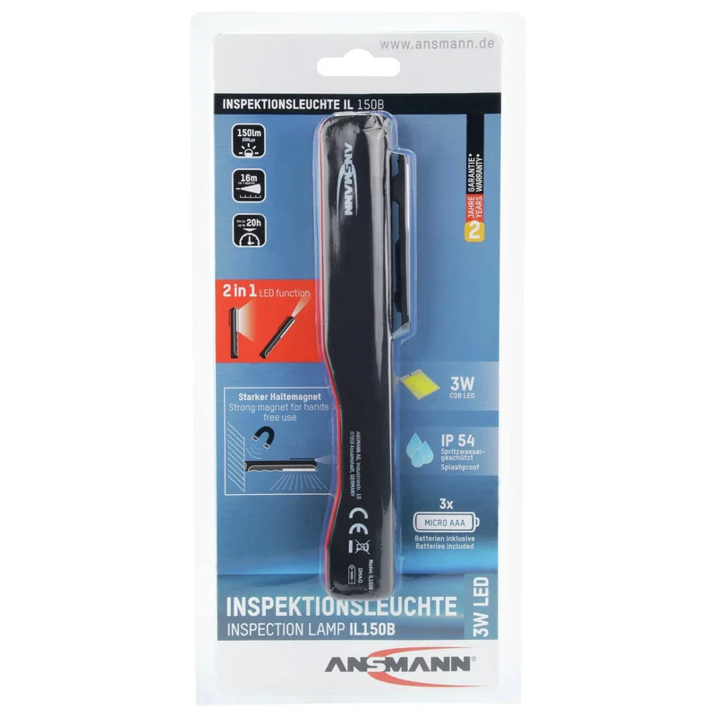 ANSMANN - Lampe torche - IL150B - 150 lumens - Noir + Rouge - 3 piles AAA